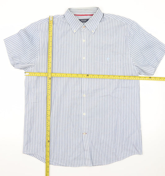 Maine New England Mens Blue Striped Short Sleeve Button-Up Shirt M