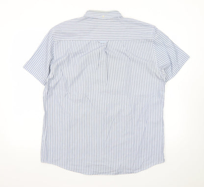 Maine New England Mens Blue Striped Short Sleeve Button-Up Shirt M