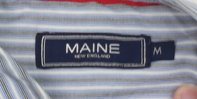Maine New England Mens Blue Striped Short Sleeve Button-Up Shirt M