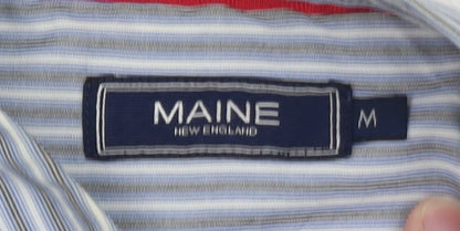 Maine New England Mens Blue Striped Short Sleeve Button-Up Shirt M
