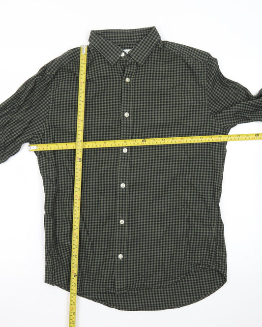 Next Men's Green Check Long Sleeve Cotton Button-Up Shirt M
