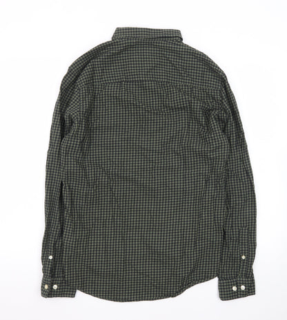 Next Men's Green Check Long Sleeve Cotton Button-Up Shirt M
