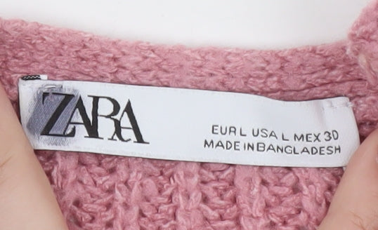 Zara Women Pink Long Belted Chunky Knit Cardigan Size 14