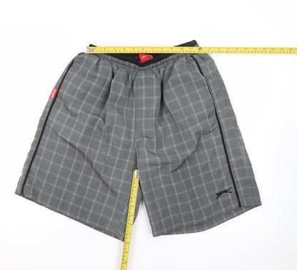 Slazenger Men Grey Check Swim Shorts M Quick Dry Lined Elastic Waist