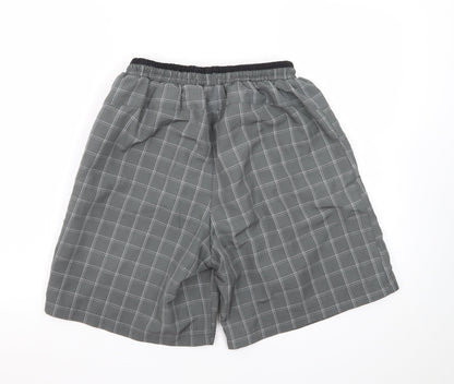 Slazenger Men Grey Check Swim Shorts M Quick Dry Lined Elastic Waist