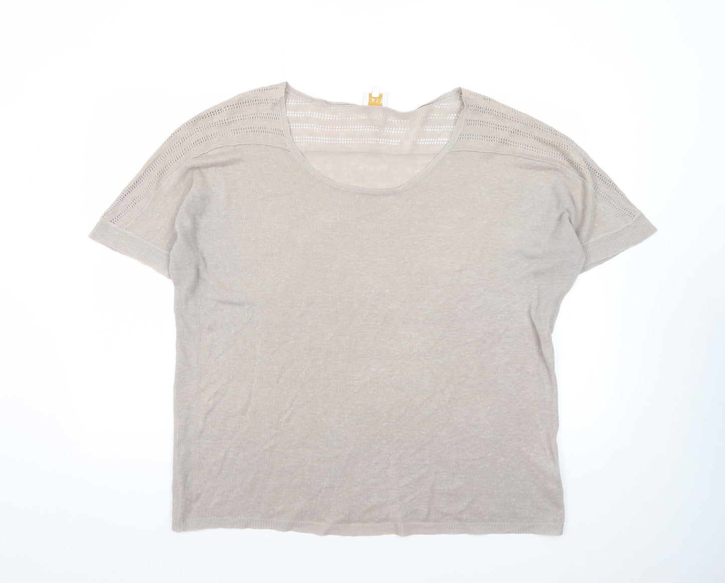 East Women Beige Linen Short Sleeve Pullover Jumper XL