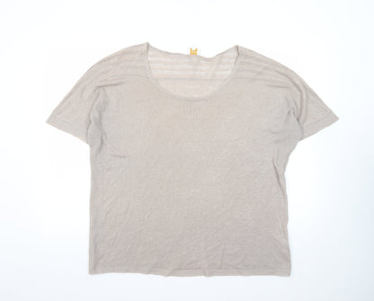 East Women Beige Linen Short Sleeve Pullover Jumper XL