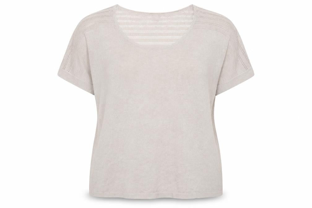 East Women Beige Linen Short Sleeve Pullover Jumper XL