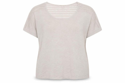East Women Beige Linen Short Sleeve Pullover Jumper XL