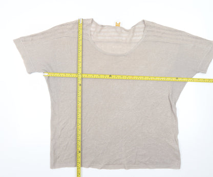East Women Beige Linen Short Sleeve Pullover Jumper XL