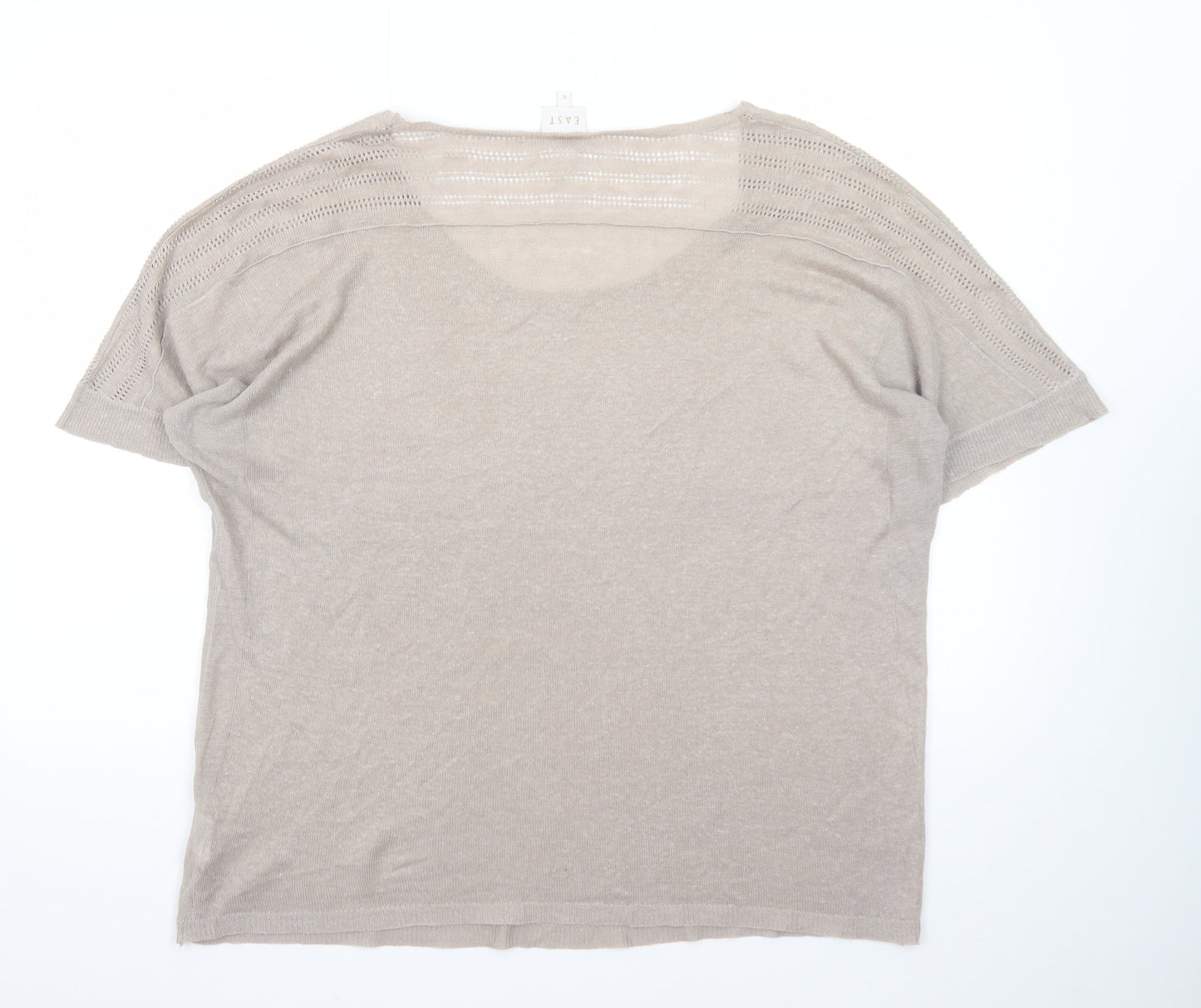 East Women Beige Linen Short Sleeve Pullover Jumper XL
