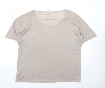 East Women Beige Linen Short Sleeve Pullover Jumper XL