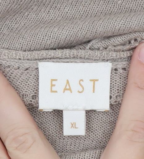 East Women Beige Linen Short Sleeve Pullover Jumper XL