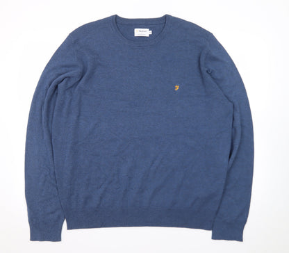 Farah Men's Blue 2XL Cotton Crew Neck Pullover Jumper