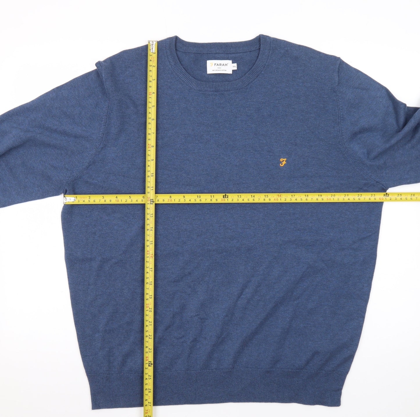 Farah Men's Blue 2XL Cotton Crew Neck Pullover Jumper