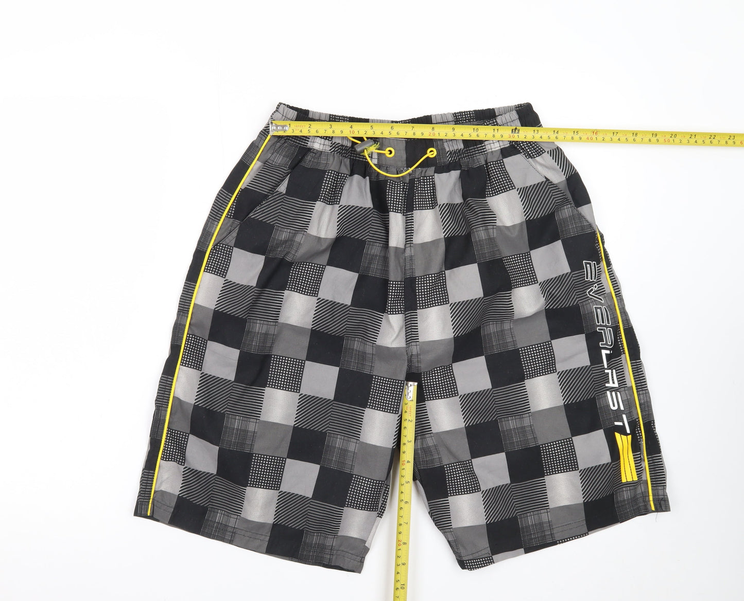 Everlast Men's Black Check Swim Shorts Size M Elastic Waist Lined
