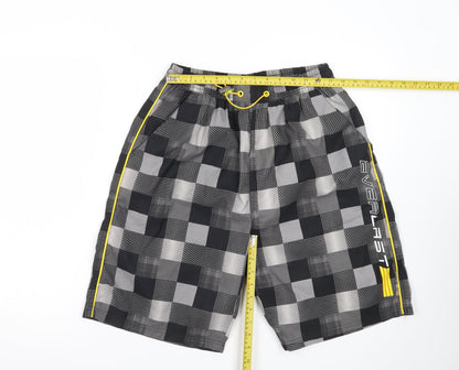 Everlast Men's Black Check Swim Shorts Size M Elastic Waist Lined