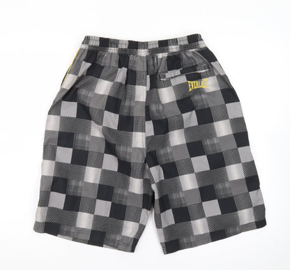 Everlast Men's Black Check Swim Shorts Size M Elastic Waist Lined