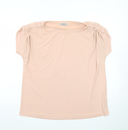 Soon Women’s Beige Tunic Blouse Size 14 Short Sleeve Stretch Top