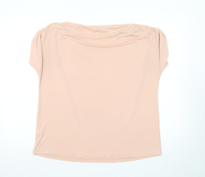 Soon Women’s Beige Tunic Blouse Size 14 Short Sleeve Stretch Top