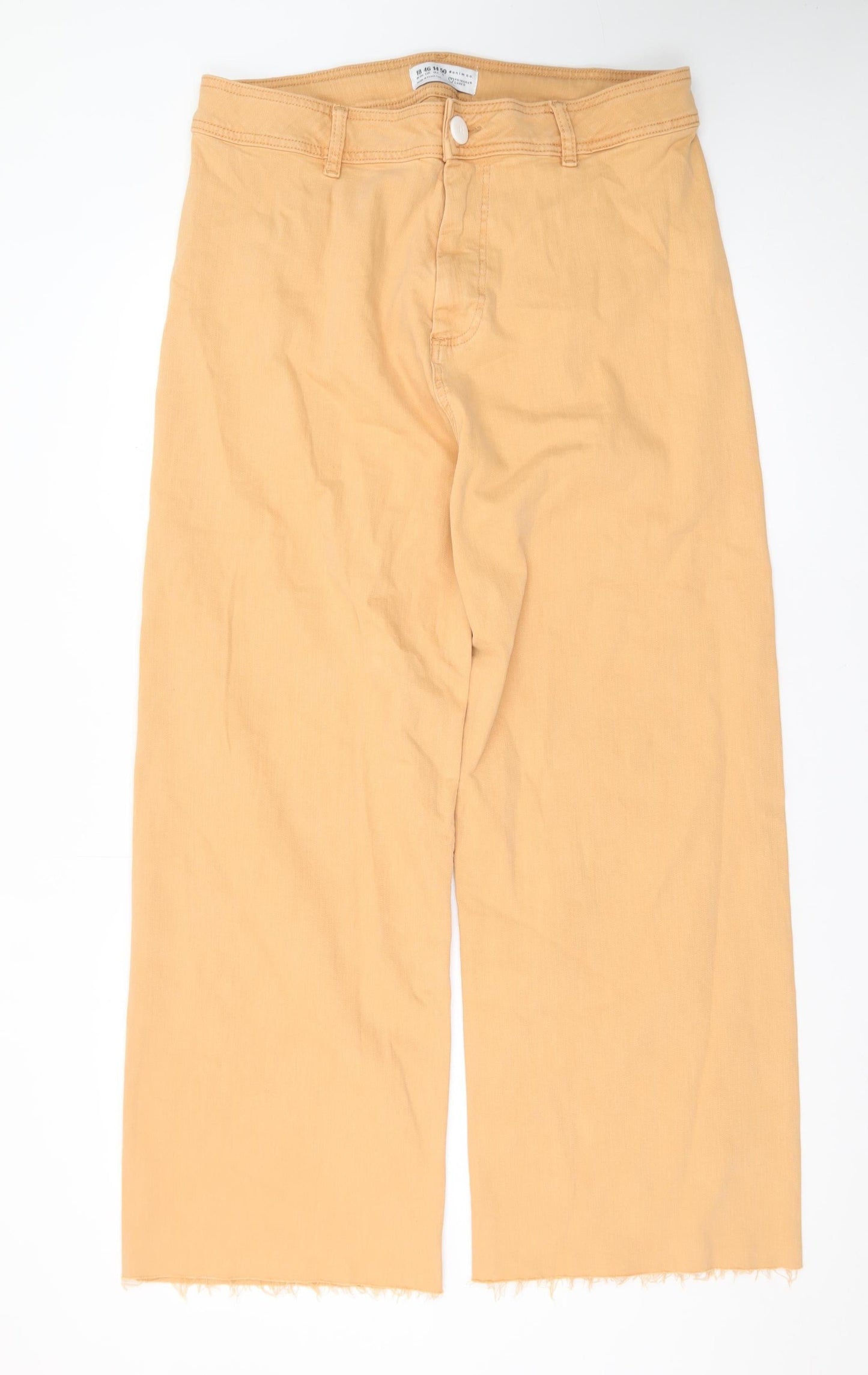 Primark Women’s Beige Wide-Leg High Rise Cotton Jeans Size 18