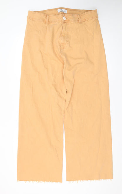 Primark Women’s Beige Wide-Leg High Rise Cotton Jeans Size 18