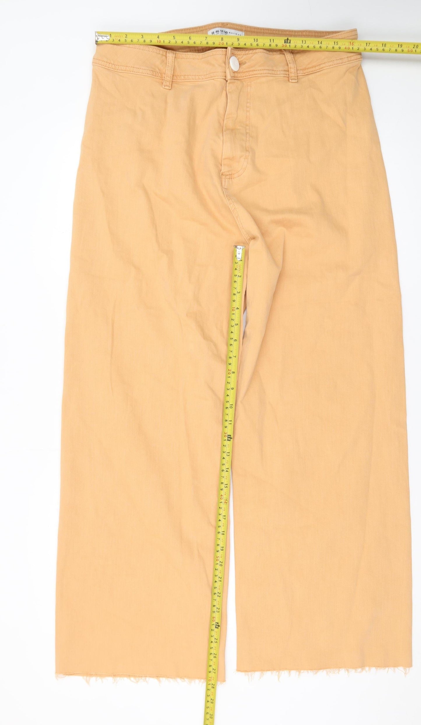 Primark Women’s Beige Wide-Leg High Rise Cotton Jeans Size 18