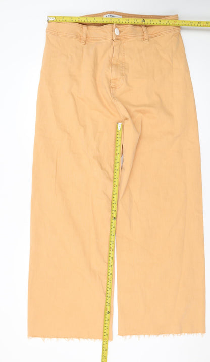 Primark Women’s Beige Wide-Leg High Rise Cotton Jeans Size 18