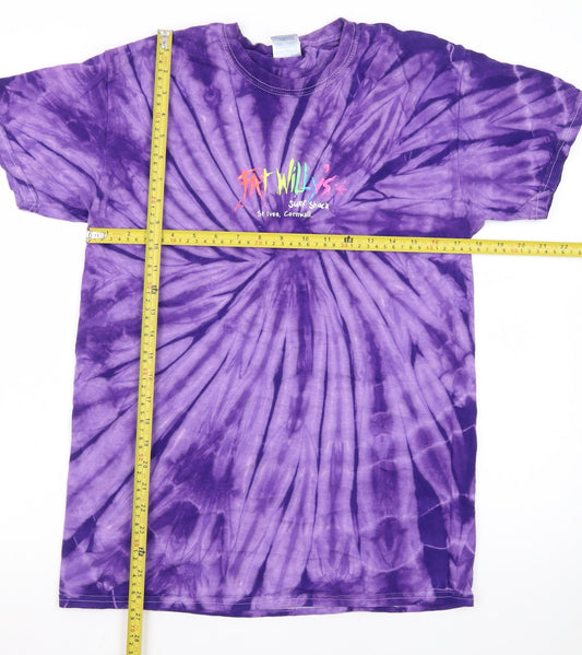 Gildan Men's Purple Tie-Dye Surf Graphic Heavy Cotton T-Shirt M