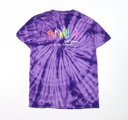 Gildan Men's Purple Tie-Dye Surf Graphic Heavy Cotton T-Shirt M