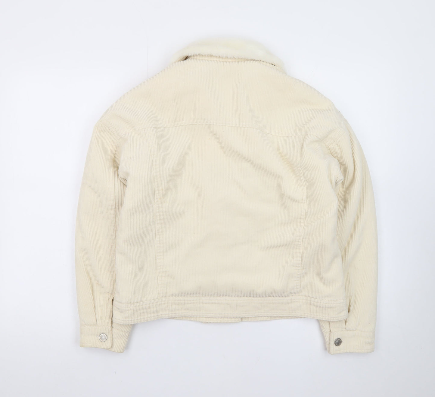 Denim Co. Women's Ivory Corduroy Bomber Jacket Size 6 Faux Fur Collar