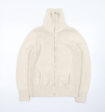 BHS Women Beige Full Zip Jumper Size 16 Wool Blend High Neck