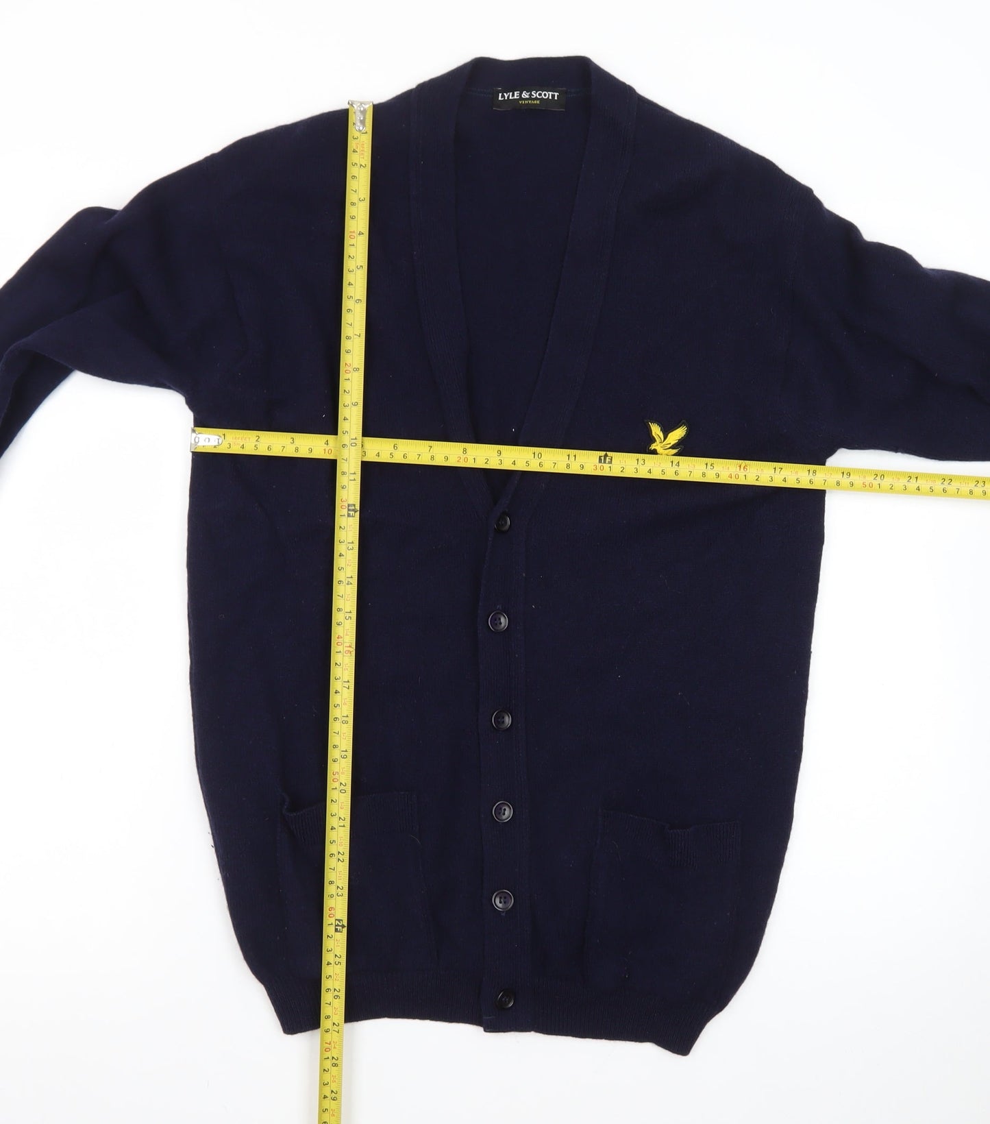 Lyle & Scott Men's Blue Wool V-Neck Cardigan Size L