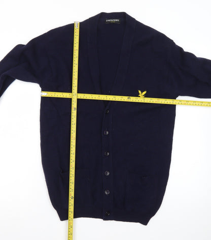 Lyle & Scott Men's Blue Wool V-Neck Cardigan Size L