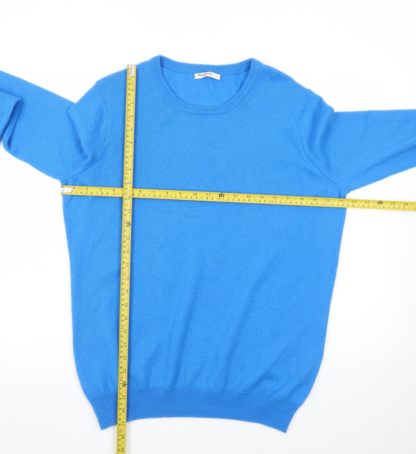 WoolOvers Men's Blue Merino Wool Cashmere Crew Neck Jumper L