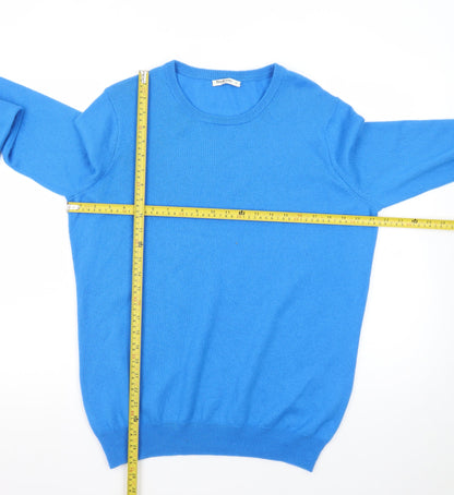 WoolOvers Men's Blue Merino Wool Cashmere Crew Neck Jumper L