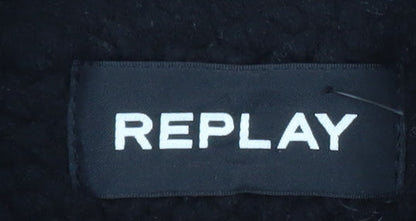Replay Men's Black XL Full Zip Knit Wool Blend Jumper