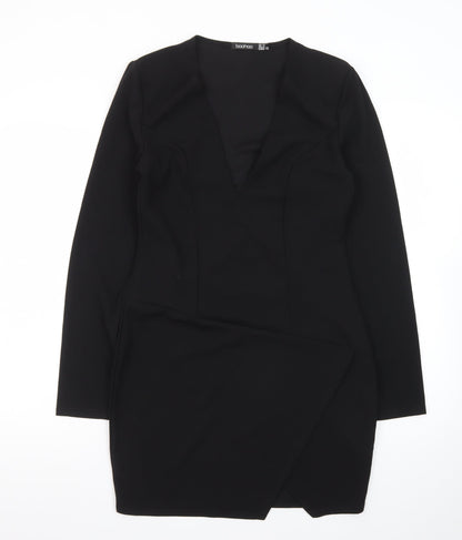 Boohoo Women’s Black Size 12 Bodycon V-Neck Mini Dress