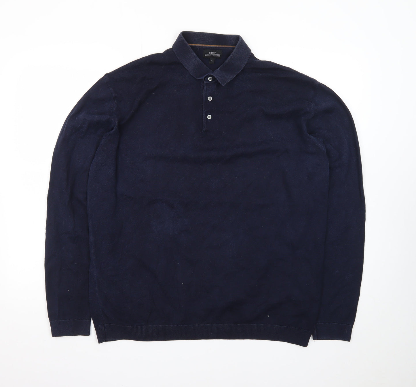 Next Men's Navy Cotton Blend Henley Jumper XL Classic Knitwear