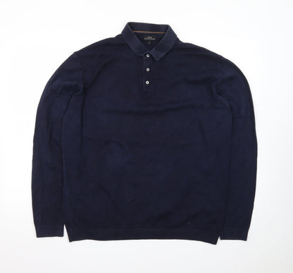 Next Men's Navy Cotton Blend Henley Jumper XL Classic Knitwear