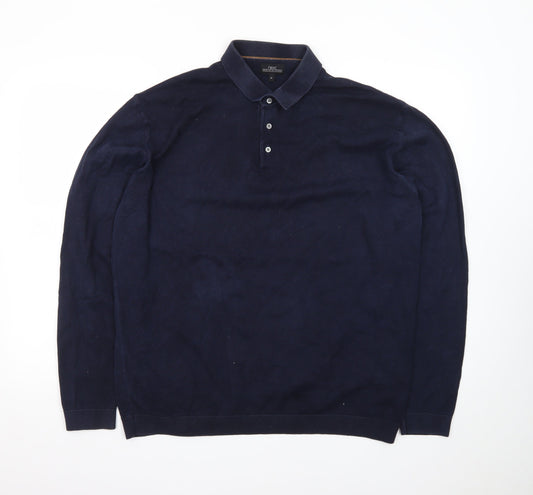Next Men's Navy Cotton Blend Henley Jumper XL Classic Knitwear