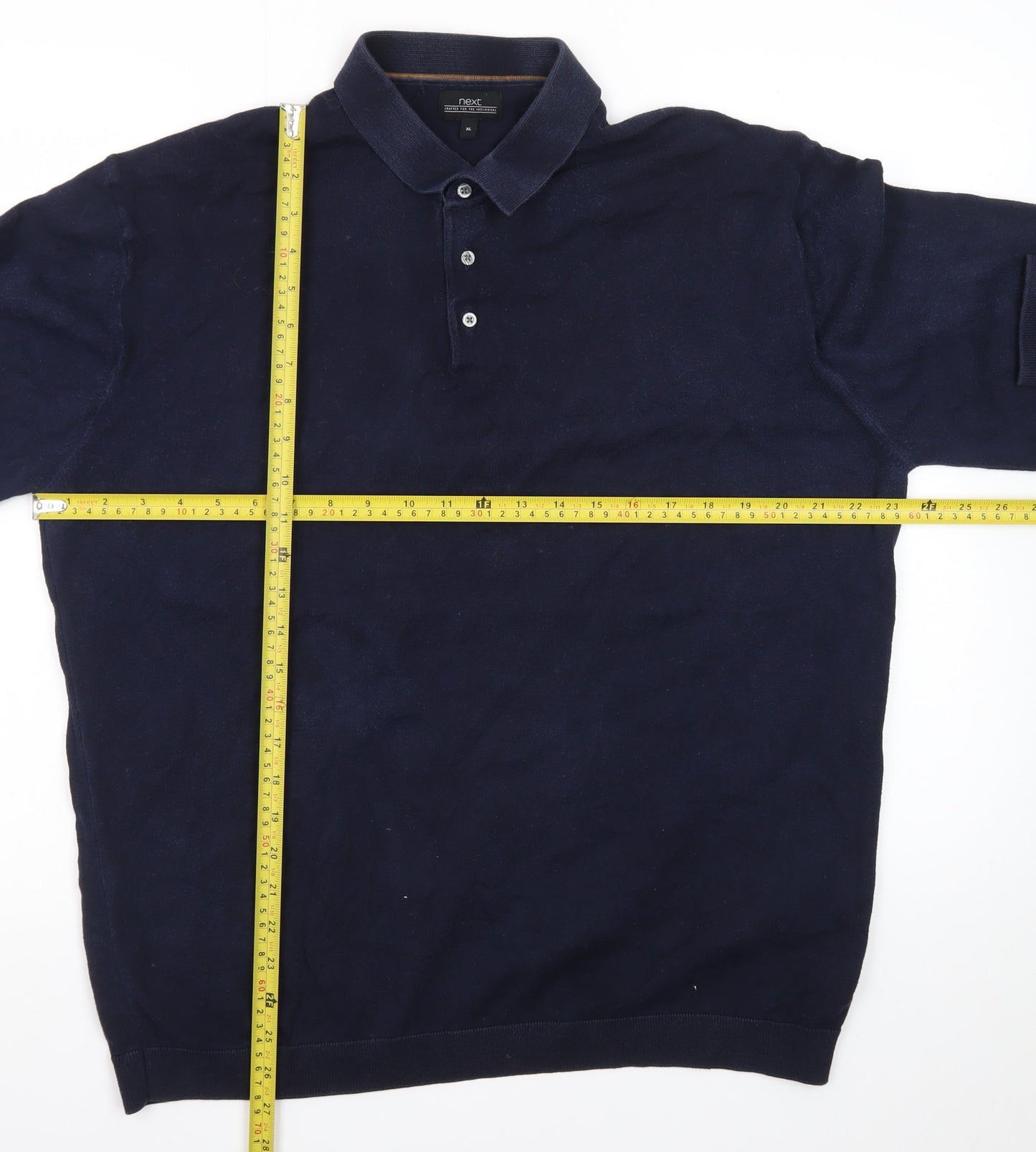Next Men's Navy Cotton Blend Henley Jumper XL Classic Knitwear