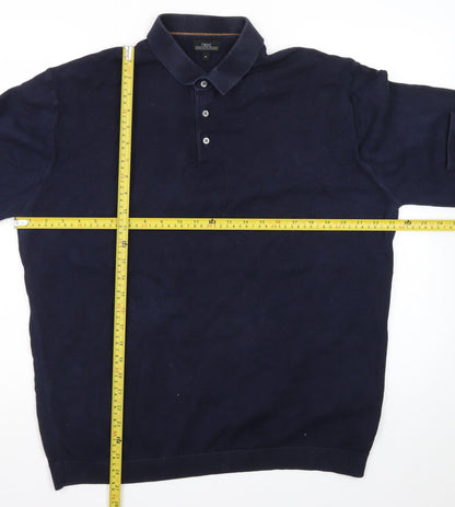 Next Men's Navy Cotton Blend Henley Jumper XL Classic Knitwear