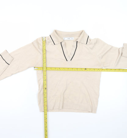 MNG Women Beige Collared Henley Knit Jumper XS