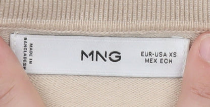MNG Women Beige Collared Henley Knit Jumper XS