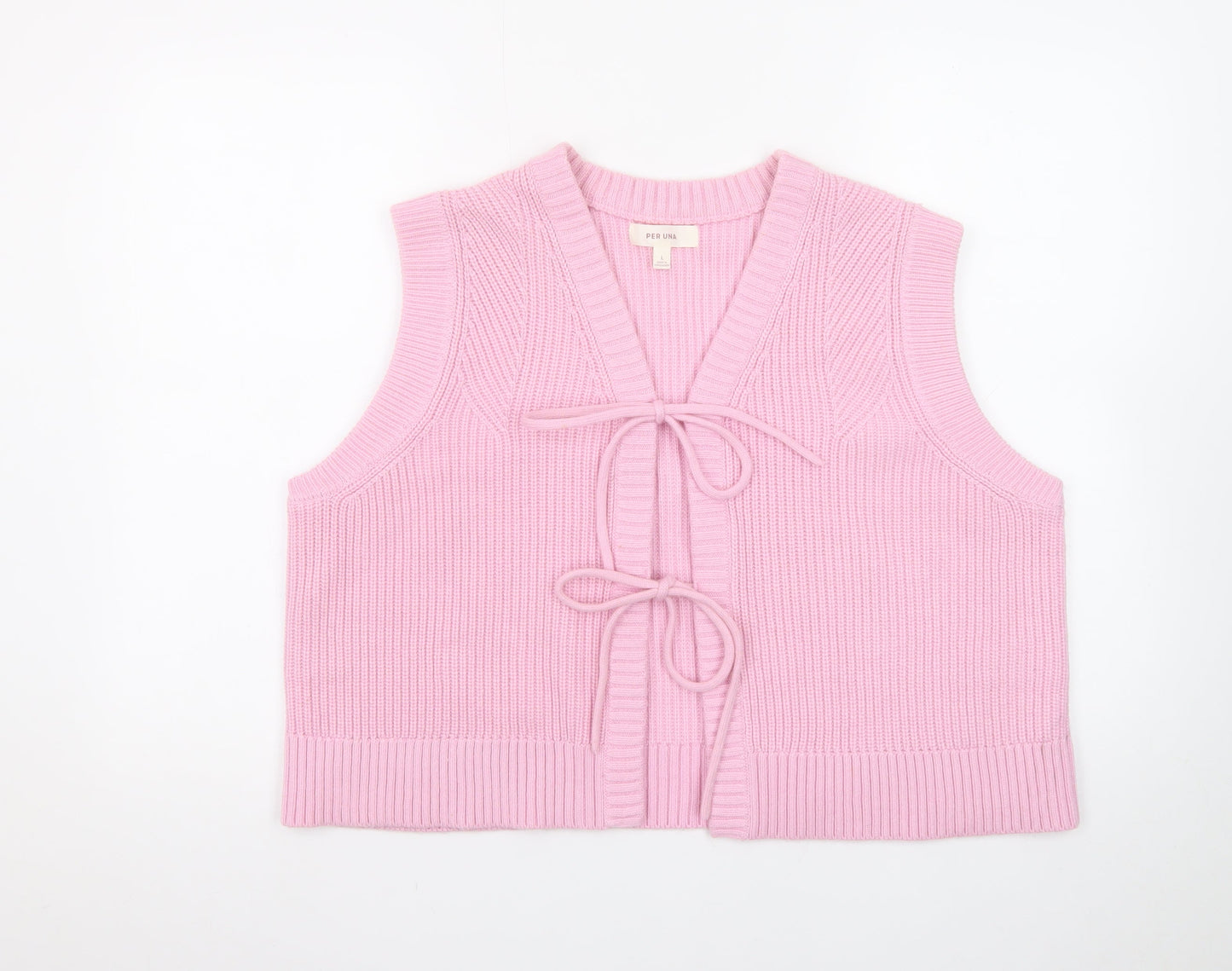 Marks and Spencer Women Pink L Knit Vest Jumper with Bows