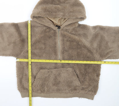 QED London Women Beige 1/2 Zip Hooded Pullover Fleece Sweatshirt S/M