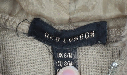 QED London Women Beige 1/2 Zip Hooded Pullover Fleece Sweatshirt S/M