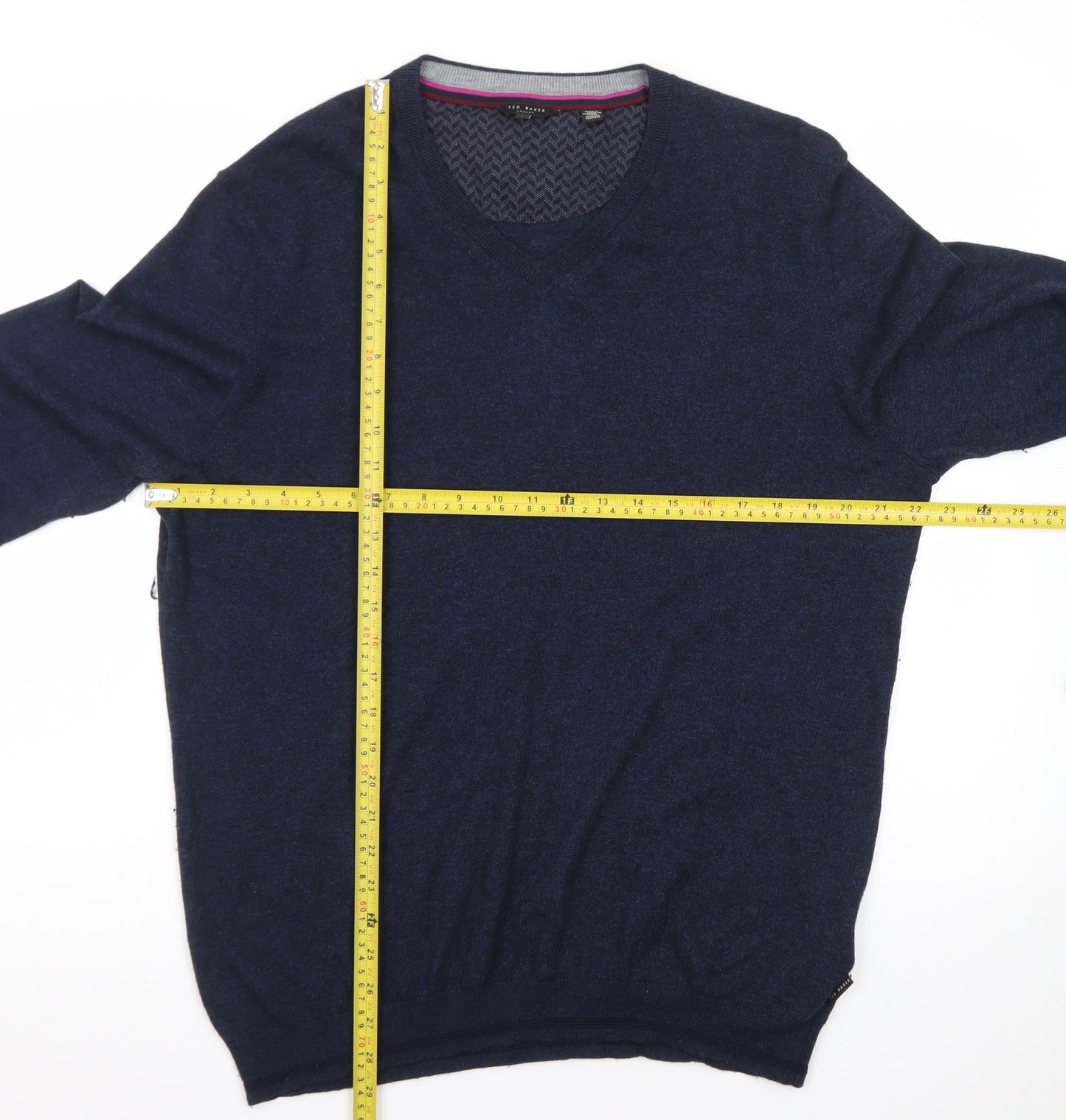 Ted Baker Men's Blue Wool Blend V-Neck Jumper Size XL