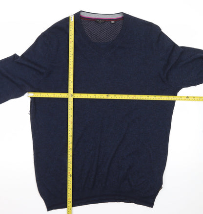 Ted Baker Men's Blue Wool Blend V-Neck Jumper Size XL